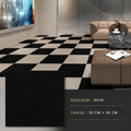 Black carpet tile, 30cm x 30cm, used to create a checkerboard floor pattern in a modern living room.