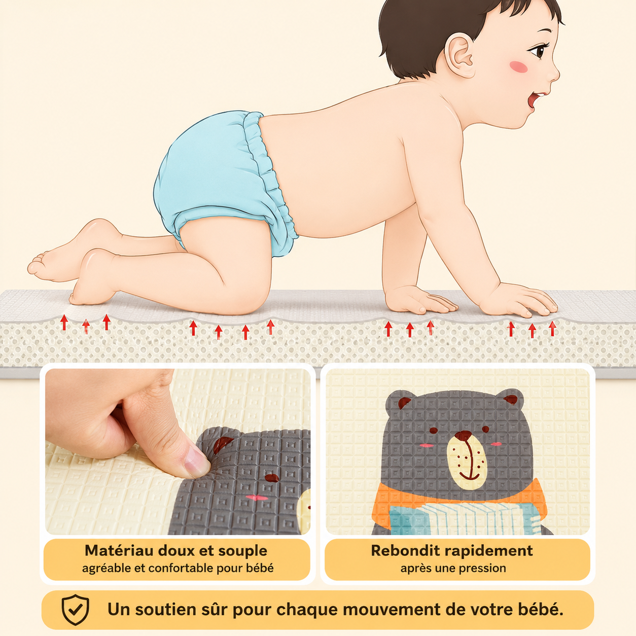 Baby play mat with soft, comfortable surface and quick rebound for safe crawling.