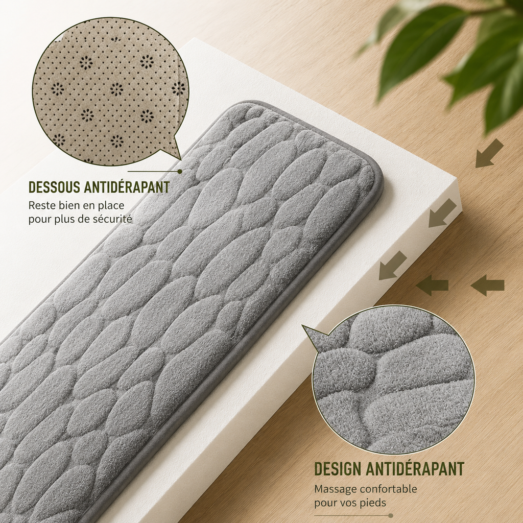 Gray non-slip bath mat with textured surface and soft cushioning.